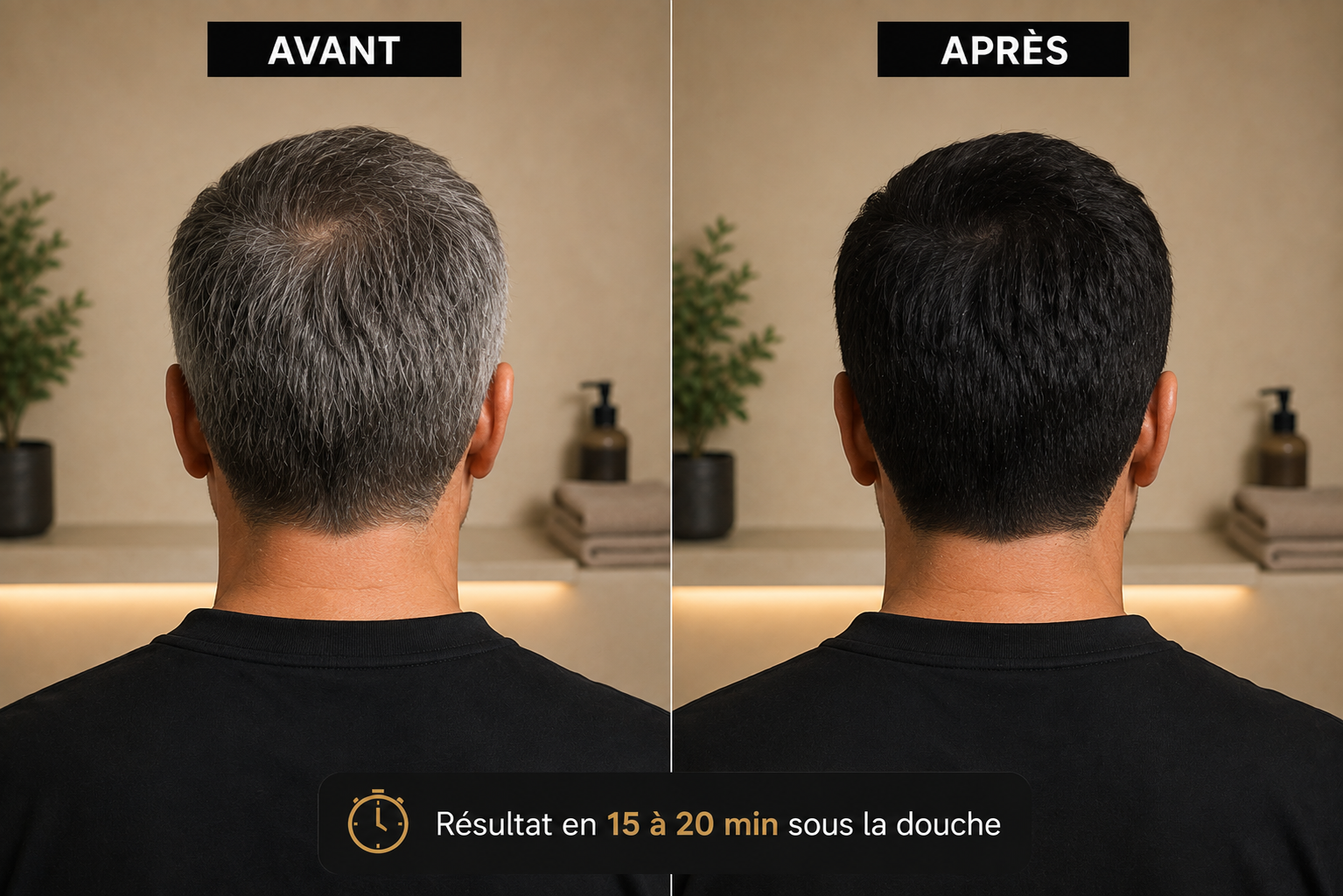 Avant et après homme Revya, exemple noir naturel